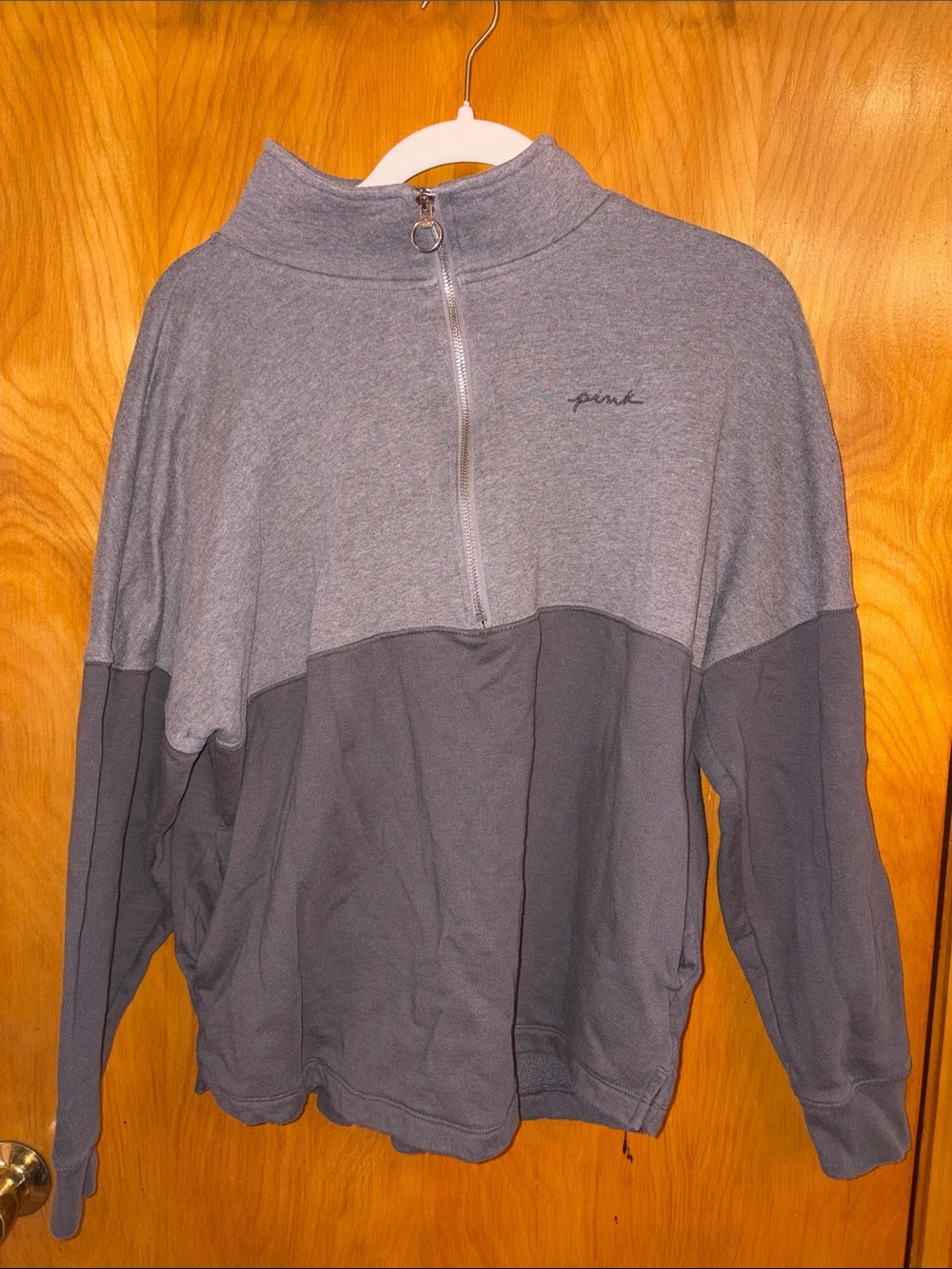 PINK Victoria's Secret Two-Tone Gray Half-Zip Women’s Sweater Embroidered